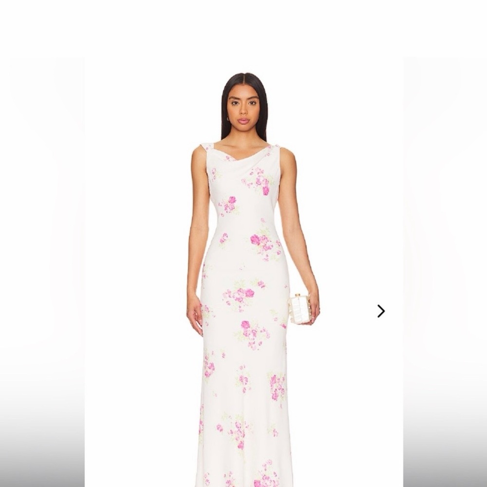 Lovers + Friends White Maxi Dress with Pink Floral Print